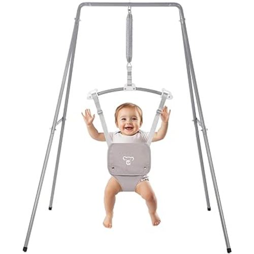 Baby Jumper with Stand, Baby Jumpers and Bouncers, Baby Exerciser Suitable for 6-24 Months, Easy to Assemble & Store Jumper for Baby (Grey)