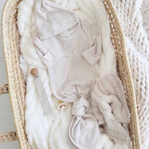 Personalized Bamboo Waffle Newborn Baby Knot Gown | Pastel Cutie