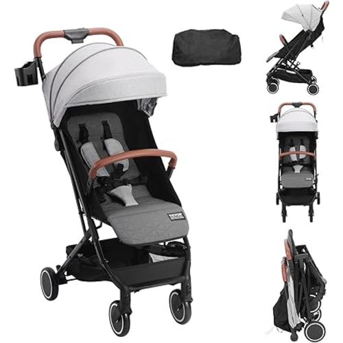 VEVOR Standard Baby Infant Stroller, Toddler Stroller with 95°-150° Adjustable Backrest & & 0/90°Adjustable Footrest & One-Click Folding, Newborn Stroller with Cup Holder and Carry Bag, Light Grey