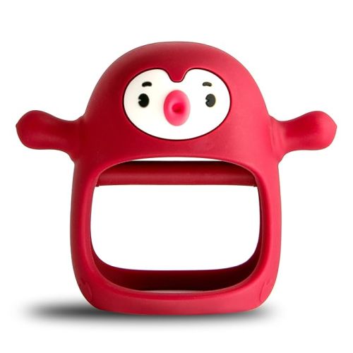 Smily Mia Smily Mia Penguin Teethers, Silicone TeethingToys for Babies 0-6Months, Baby Teethers for 3-6Months, Hand Teether for Infants, Pacifiers for New Born,Red - chimney red