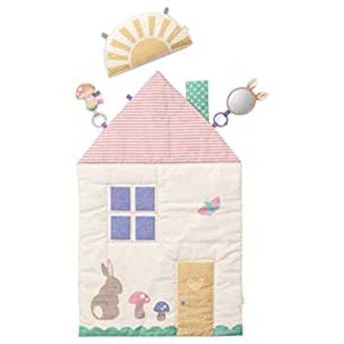 Itzy Ritzy Baby Tummy Time Play Mat, Includes Sun-Shaped Bolster, Mirror & Crinkle Sound Toy - Tummy Time Mat for Babies 0 Months and Up (Pastel Cottage)