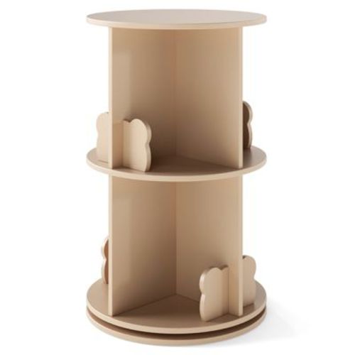 Tangkula Kids Rotating Bookshelf Round Spinning Corner Bookcase w/Bear Baffles Coffee