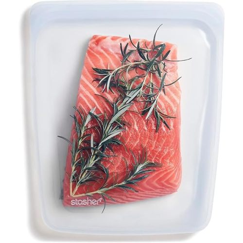Stasher Silicone Reusable Food Storage Bag, Half Gallon Silicone Bag, Meal Prep, Reusable Freezer Bag, Microwave, Dishwasher, Oven Safe, Sous Vide, Eco Friendly, Food Storage Bag, 64 oz, Clear