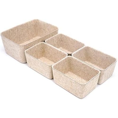 Welaxy 5-piece Drawer organizers dividers storage bins deep storage bin aesthetic wabi-sabi Scandinavian-chic storage bin hygge sleek minimalist lifestyle gifts (Oatmeal)