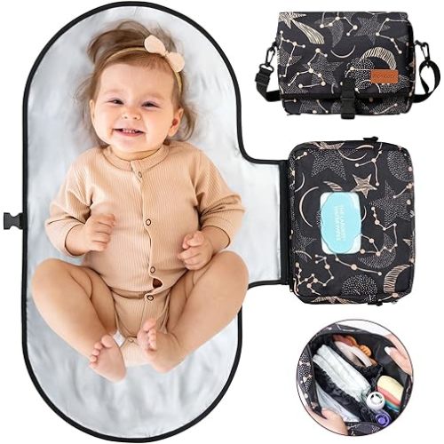 Momcozy 2-in-1 Diaper Changing Pad - Extra-Large Portable Diaper Pad 31.4x15.7 inch - Waterproof and Foldable for Newborns to Toddlers - Also Used As Adjustable Shoulder Bag with Wipes Pocket