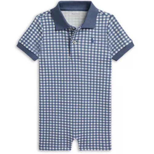Polo Boys' Gingham Soft Cotton Polo Shortall - Baby