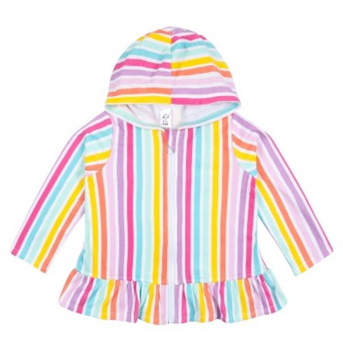 Gerber Baby and Toddler Girls' Swim Zipper Hoodie Terry Coverup, Color: Rainbow stripe, Size: 12 months