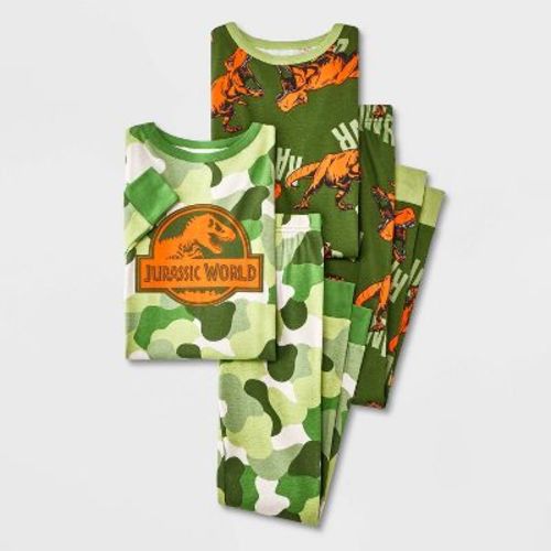 Boys' Jurassic World Dinosaur 4pc Long Sleeve Cotton Snug Fit Pajama Set - Green 4