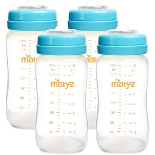 Matyz 4-Pack Wide Mouth Breast Milk Storage Containers with Lids (Blue, 8oz Each) - Freezer Safe Breastmilk Storage Bottles - Breast Pump Accessories for Medela Spectra Avent Breast Pumps