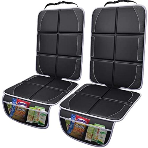 Gimars XL Thickest EPE Cushion Car Seat Protector Mat [Black], Large Waterproof 600D Fabric Child Baby Seat Protector with Storage Pockets for SUV, Sedan, Truck, Leather and Fabric Car Seat, 2 Packs - B-2PACK