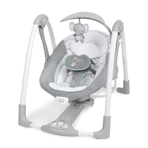Ingenuity ConvertMe 2-in-1 Compact Portable Automatic Baby Swing & Infant Seat, Battery-Saving Vibrations, Nature Sounds, 0-9 Months 6-20 lbs (Swell)