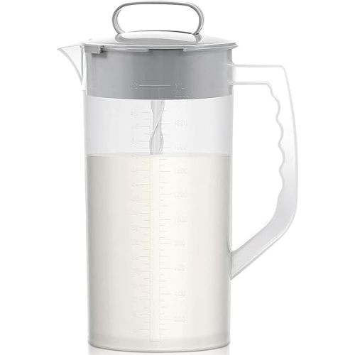 Breast milk pitcher, 64oz/ 2000ml Mixing pitcher with lid, Mixing baby formula,coffee, milk and juice with Angled Plastic Blades and Adjustbale mixer plunger (one pack)