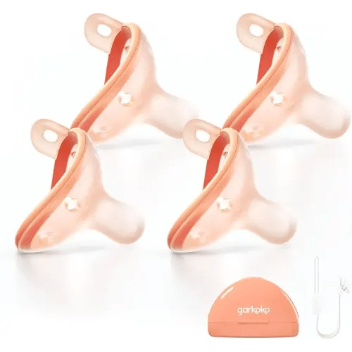 Baby Pacifiers 0-6 Months, BPA-Free Silicone Nipple, Lightweight One-Piece Design, Set of 4, with a Pacifier Chain & Pacifier Case