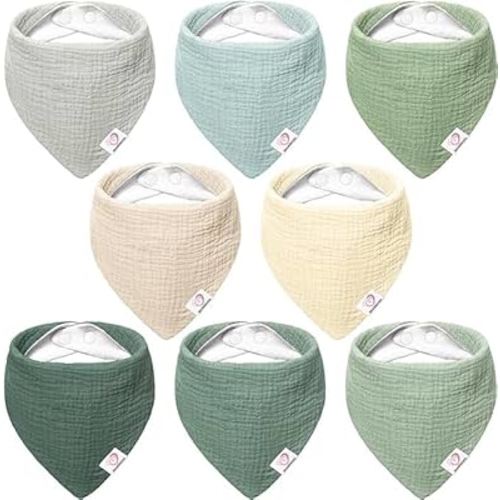 Bearmoss Muslin Baby Bibs 8 Pack 100% Cotton Baby Bandana Drool Bibs for Unisex Baby Girls Boys Drooling and Teething (Forest Moonlight)