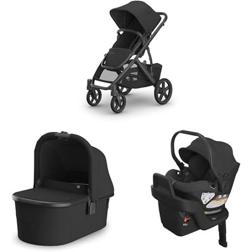 UPPAbaby Travel System - Vista V3 Stroller + Aria Lightweight Car Seat Combo -Bassinet, Toddler Seat, Rain + Bug Shield, Car Seat, Base with Load Leg + Infant Insert Included – Jake (Charcoal)
