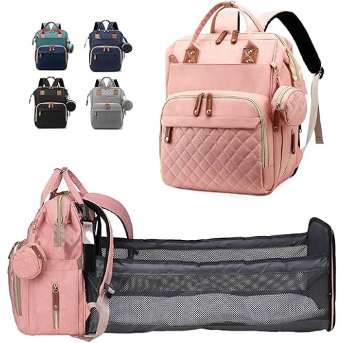 Diaper Bag Backpack -Travel EssentialsBaby Bag with Changing Pad, Waterproof Baby Bags for Boys Girls, USB Charging Port, Baby Shower Gifts, Pink