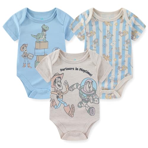 Disney Toy Story Woody Buzz Lightyear Baby Boys 3 Pack Bodysuit Creeper for Newborn and Infant