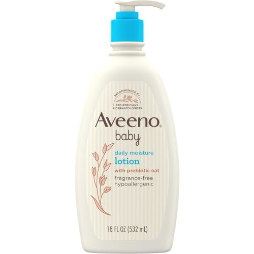 Aveeno Baby Daily Moisture Body Lotion for Sensitive Skin, Hypoallergenic Moisturizing Baby Lotion with Nourishing Oatmeal to Deeply Moisturize Baby's Skin, Fragrance-Free, 18 fl. oz