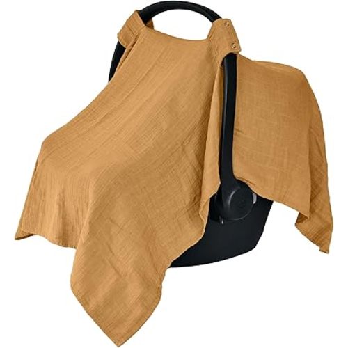 Denmark - 100% Organic Muslin Baby Car Seat Cover Muslin Carseat Canopy Baby Car Seat Covers for Boys and Girls (Autumn Yellow)