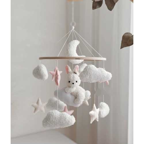 Boucle bunny baby mobile/ Bunny baby mobile /Nursery Decor Adorable Bunny Nursery /Mobile Baby /Crib Decor /Baby shower gift/ Baby mobile