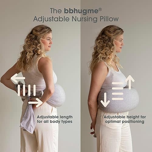 bbhugme Adjustable Nursing Pillow - Breastfeeding, Bottle Feeding, Baby Support - Adjustable Firmness and Fit - Washable Pillow Cover - Grey Melange