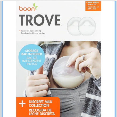 Boon Trove Silicone Manual Breast Pump Set - Hands Free Breast Milk Collector - Includes Polyester Travel Pouch - Breastfeeding Essentials - 2 Count