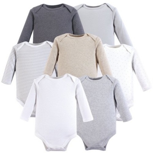 Hudson Baby Cotton Long-Sleeve Bodysuits 7pk, Neutral Basic, 0-3 Months