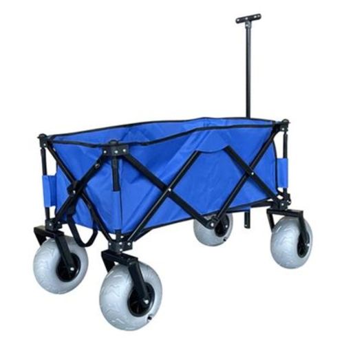 Juggernaut Carts Plastic Collapsible Folding Outdoor Waterproof Beach Utility Wagon With Cover Bag - Blue