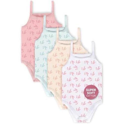 Feathers Leafy Style Tank Top Bodysuits Baby Girl Undershirts – Super Soft One-Piece for Toddler (4 Pack)