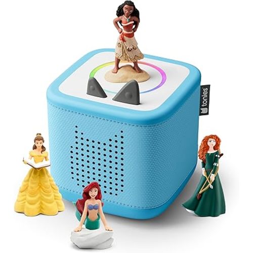 Toniebox 2 Audio Player Disney Princess Bundle for Kids 3+ with Ariel, Moana, Merida, and Belle - Sky Blue