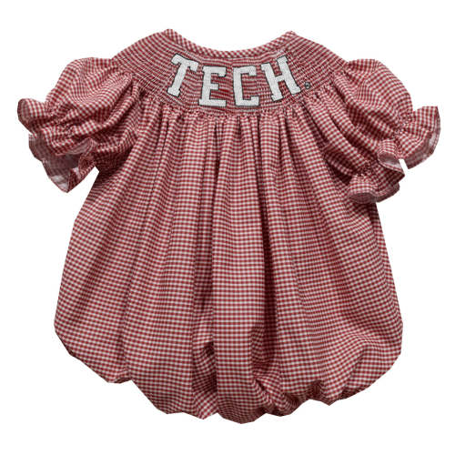 Texas Tech Red Raiders Smocked Red Gingham Short Sleeve Girls Bubble