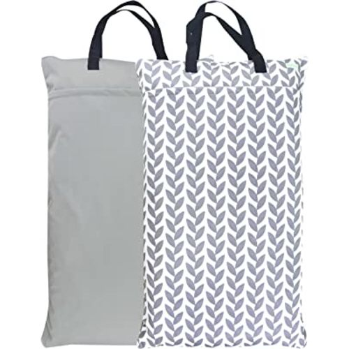 wegreeco Reusable Hanging Wet Dry Cloth Diaper Bag (Grey Leaf, Grey)