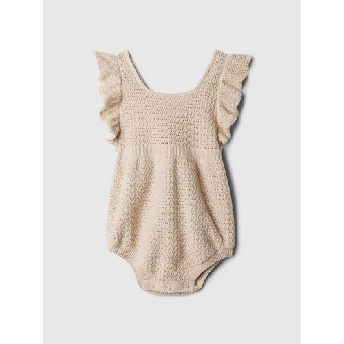 Baby Crochet Shorty One-Piece in bedrock beige, size: 3-6 M