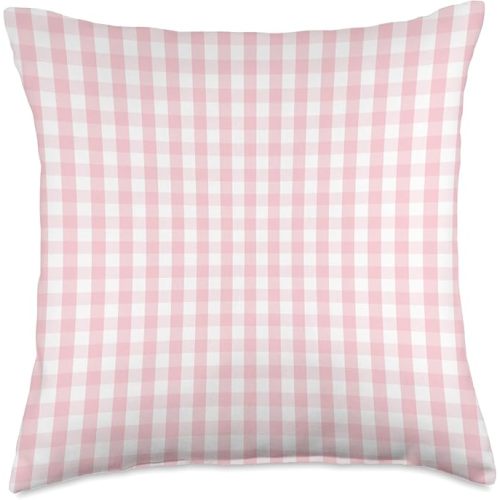 White and Light Pink Pastel Color Gingham Check Throw Pillow