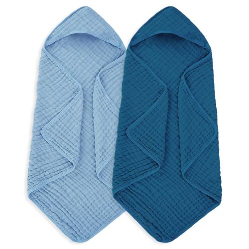 Amazon.com: MIGIOL Muslin Hooded Baby Towels 100% Cotton ，Super Soft Muslin Baby Bath Towel - 32 x 32 Inches, Suitable for Newborn and Young Children up to 3 Years Old. (Light Blue & Dark Blue) : Baby