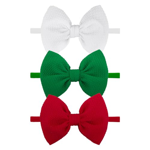 YanJie HAIRBAND for Baby Girls - Christmas Bows Elastic Nylon Headband with Bows - Hair Accessories Infant Toddler - 3 Pack - Red White Green