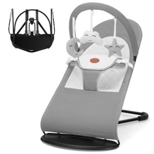 kmaier Baby Bouncer, 2-in-1 Convenient, Adjustable Bouncer or Fixed with Swing Toys for 0-18 Months,Light Gray