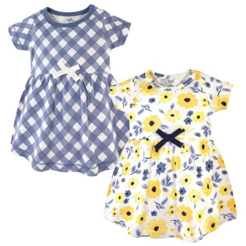 Touched By Nature Baby And Toddler Girl Organic Cotton Short-sleeve Dresses 2pk, Yellow Garden, 0-3 Months