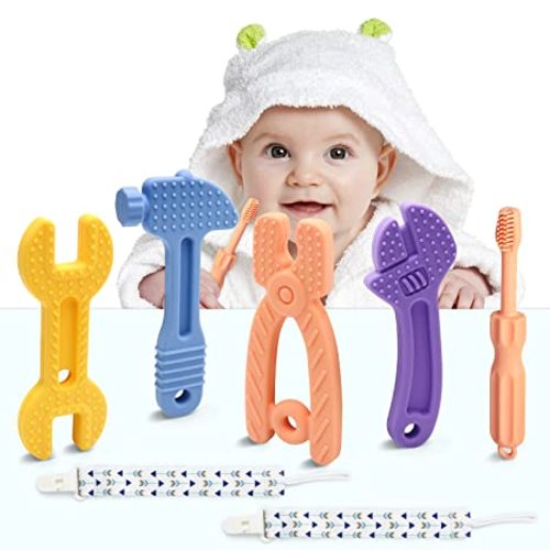 Baby Boy Toys - Baby Molar Teether Teething Toys 0-6 Months 6-12 - Soothe Babies Sore Gums Chew Toys - BPA Free Silicone - 7 Pack - 4 Teethers(Upgrade)
