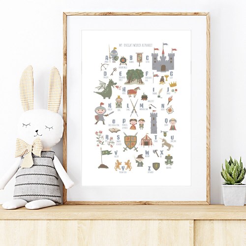 ABC Knight world alphabet - PRINTABLE, Medieval Nursery Alphabet Wall Art, Knights & Dragon Nursery Decor, boys bedroom decor