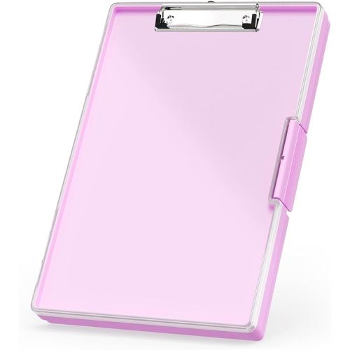 Rimilak Plastic Clipboard with Storage, Side Opening Clip Boards with 2 Storage Case, High Capacity Nursing Clipboards with Heavy Duty Clips for Work School Office Supplies, Rose Pink