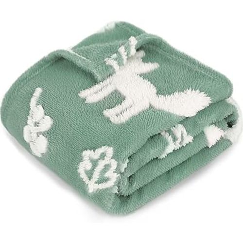 BORITAR 3D Fox Baby Blanket for Boys Girls Jacquard Fleece Fuzzy Toddler Nursery Blanket Soft Warm Cozy Blanket with 3D Animal Design for Infant or Newborn Home Decor (30 x 40 Inch, Sage Green)