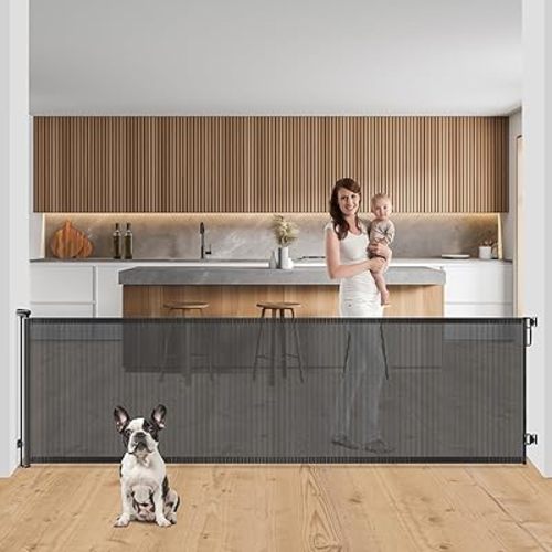 Retractable Baby Gate Stairs, 34 x 122 inch Extra Wide Baby Gate, Dog Gate for Indoor Outdoor, Pet Gate for Doorways Hallways, Black