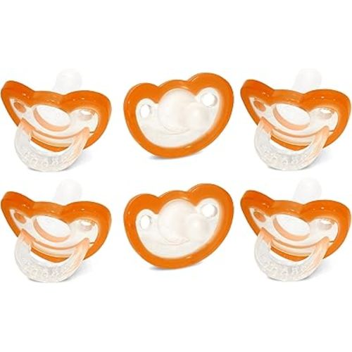 RaZbaby JollyPop Baby Pacifier for Newborns 0-3m - Soft BPA Free Medical Grade Silicone Made in The USA with a Durable one Piece Construction - Dishwasher Safe Easy to Sterilize - Orange, Pack of 6