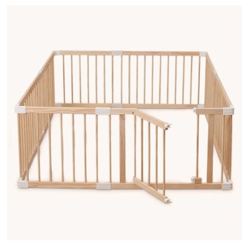 HARPPA Wooden Baby Gate Playpen | Non-Toxic Foldable DIY Adjustable Play Yard for Infants & Toddlers – Natural Finish Baby Fence for Small & Large Spaces