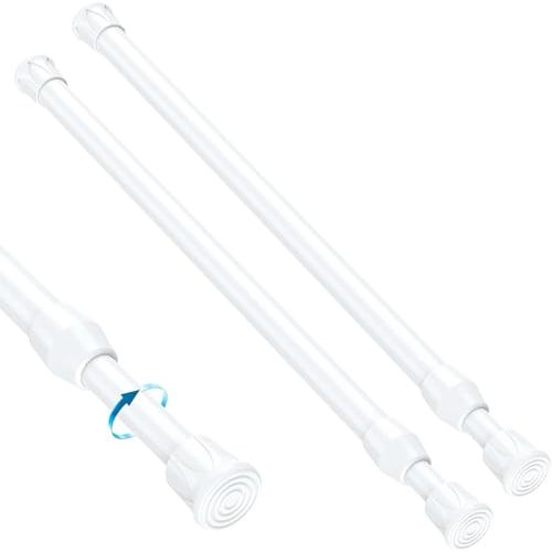 2PCS Small Tension Curtain Rod 16 to 28 Inch,White Short Curtain Rods No Drilling,Loaded Expandable Spring Curtain Rods for Kitchen,Closet,Cupboard,Door,Bookshelf