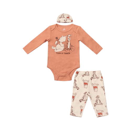 Disney Clothes Baby Boys Bodysuit, Pants & Hat 3-Piece Outfit Set – Mickey Mouse, Lion King, Stitch, Pooh, Cars, & Spiderman (0/3M–6/9M)