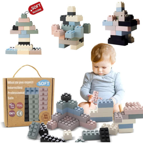 Silicone Blocks Soft Building Blocks, Montessori Educational Toy Soft Baby Blocks for Teething Gifts, Large Sensory Stacking Toys for Preschool Learning Creative Play, 20PCS