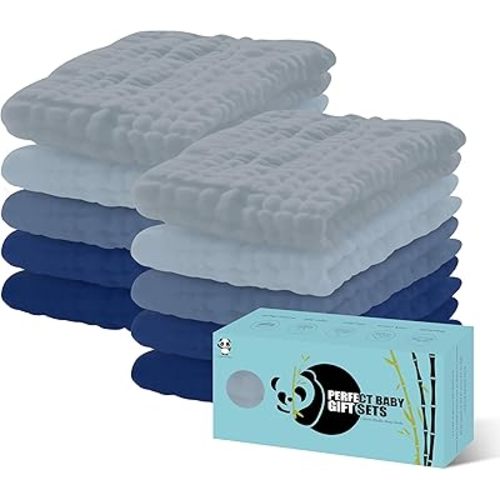 HIPHOP PANDA 10 Pack 6-Layers Muslin Burp Cloths Large - Durable 100% Cotton - Extra Absorbent and Soft Boys & Girls Rags for Newborn Registry (Grey+Navy Series, 20" X10")