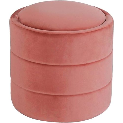 HomePop Storage Round Ottomanwith Removable Lid Home Décor|Upholstered Round Velvet Foot Rest Ottoman - Blush Pink Velvet